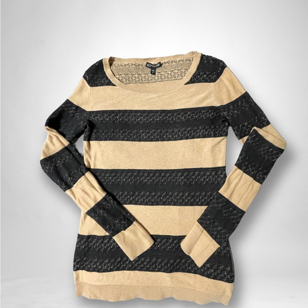 Express Womens Black Lacey Striped Lightweight Sweater Size Small